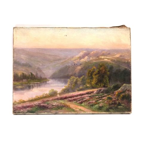 Champ de bruyères, huile sur toile d'Édouard Pail, signé, 34 x 47 cm