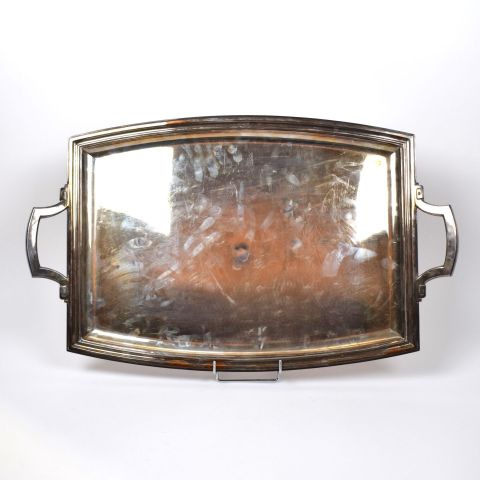Plateau en métal argenté Art Déco, orfèvre Ernest Probst, 61 x 37 cm