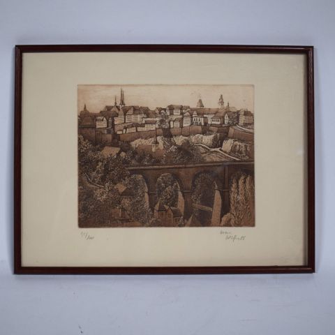"Gravure signée de Marc Wagner : Vue de la Corniche depuis le Viaduc"