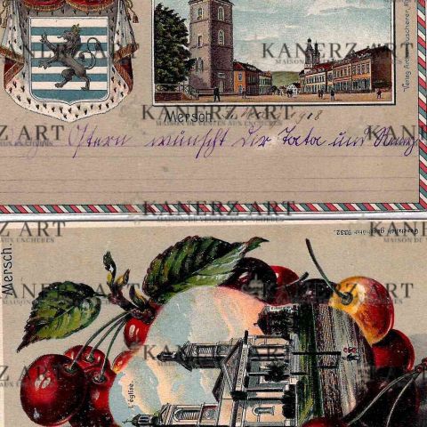 Deux cartes postales anciennes de Mersch : La place et L'église