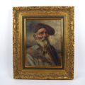 Vieil homme à la pipe : huile sur toile, artiste inconnu, bel encadrement