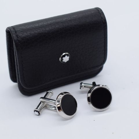 Boutons de manchette Montblanc Meisterstück en acier, état neuf avec étui