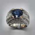 Bague tonneau en or 18ct, saphir de 4.30ct et diamants, certifiée