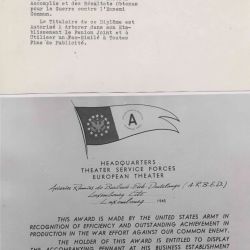 Photograph of the Army and Navy Flag presented to Bertogne in 1946