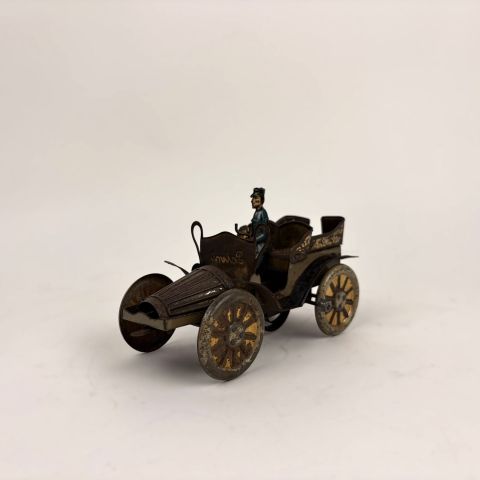 Voiture de collection quatre places, grise et or, avec mécanisme fonctionnel