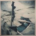 Color engraving titled "Calvary" by Camille Barthelemy, signed, 60 x 80 cm