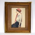 Paysanne au foulard rouge : Aquarelle signée et encadrée par Eugène Schergen (1902-1974)