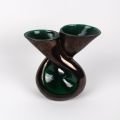 Vase spiralé en céramique émaillée verte et brune, 25 cm de hauteur