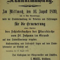 Roof repair Grund Church 1899 Luxemburg, Druck von Ch. Braum, perfect condition