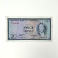 20-Franc-Banknote G-D Charlotte 1955 in sehr gutem Zustand