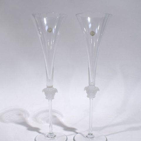 Paire de flutes à champagne "Lumière" Versace pour Rosenthal en cristal