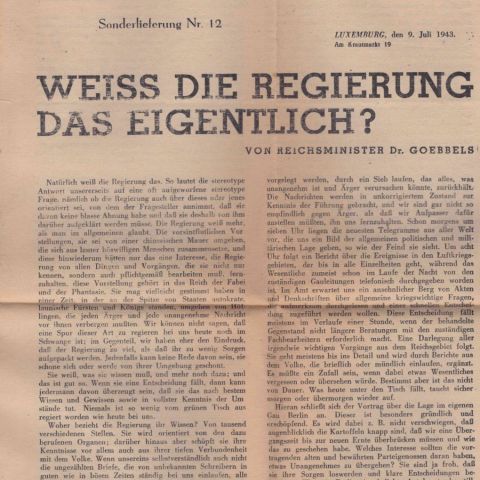 Feuille de propagande du 9 juillet 1943 avec tampon d'Aloys Mausen
