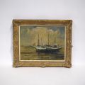 "Barques à l'amarrage : Tableau marin signé par Pierre Verbeke (1895-1962)"