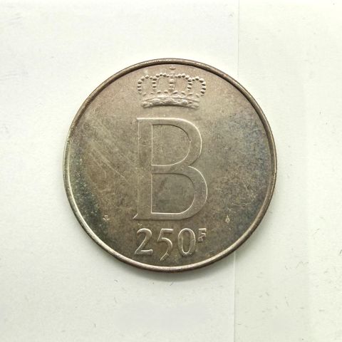 Pièce de 250 francs Baudouin Ier, 25e anniversaire, Belgique, argent 1976