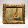 Tableau "Le Repos" de l'École Belge du XXe siècle, huile sur panneau