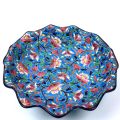 Grand plat creux Longwy années 50, fleurs polychromes, bord chantourné, diamètre 32 cm