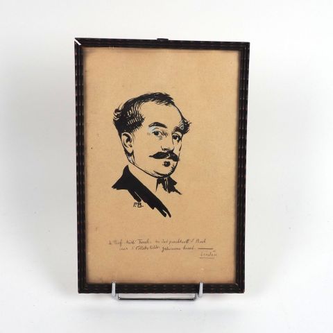 Dessin encadré de Pierre Blanc, 1911, signé et dédicacé, encre de Chine