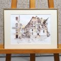 Watercolor signed by Roger Bour, Corner of the Fish Market Square