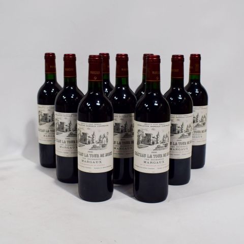 Lot de 9 bouteilles Château LA TOUR DE MONS Margaux 2000