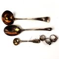 Lot de petite louche en argent anglais, met. argenté, cuillère Gallia et bagues pierres