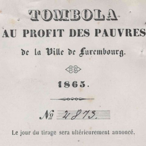 Billet tombola "Pour les pauvres de Luxembourg" de 1865 - Bon état, 8,5 x 12 cm