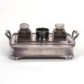 Antique silver-plated inkwell with a compartment and crystal vials