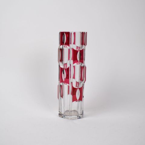 Vase art déco en cristal transparent et rose, Val Saint Lambert, 27cm