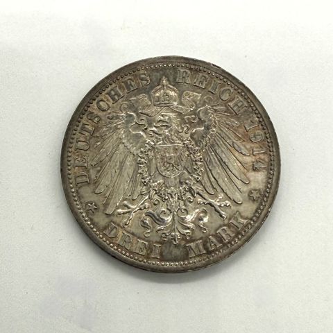 Pièce de 3 Mark en argent de Wilhelm II, Prusse, 1914, très bel état