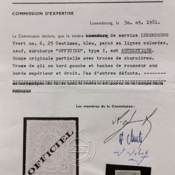 Luxembourg stamp with "Officiel" overprint and 1981 certificate