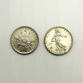 Deux pièces de 5 francs Semeuse, France, argent 835‰, 1960, 12 g chacune