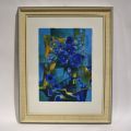 Lithographie signée de Tony Agostini : Bouquet de fleurs bleues, Épreuve d'Artiste