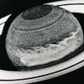Historic Hubble photograph of Saturn: cloudy events, vintage silver print