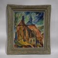 Lé TANSON (1914-1999) : Huile sur panneau double face, scènes d'église et maisons datées