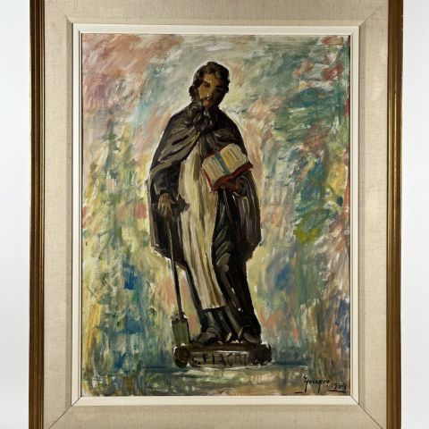 Saint Fiacre par Edmond Goergen, huile sur toile, 1964, 80 x 60 cm