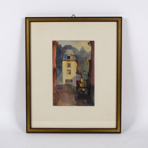 Aquarelle signée de Sosthène Weis, Vue du Bredewee, 1920, 22,5 x 14,5 cm