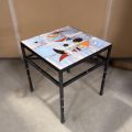 Table basse carrée en fer forgé et faïence, design Marie Christine Theinen