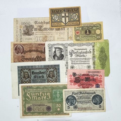 Collection de 29 billets de banque allemands de 1910 à 1945