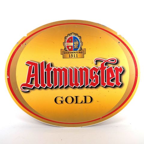 Plaque ovale en métal de la brasserie Mousel, bière Gold, années 2000