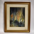 Aquarelle signée de Jean Lejour, représentant La Cathédrale, école Gaumaise