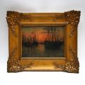 Sunset over the harbor: oil on canvas by Romain Steppe