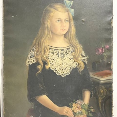 Portrait de Germaine Dieschbourg du Moulin Dieschbourg, huile sur toile datée 1911