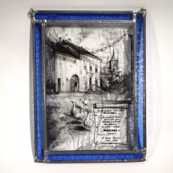 Stained glass window engraved on glass from the legendary Café Kohn in Altwies, which has been in business for 120 years!