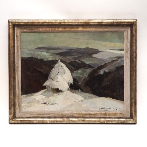 Meule sous la neige à Heiderscheid, huile sur toile de Camille Bartholémy