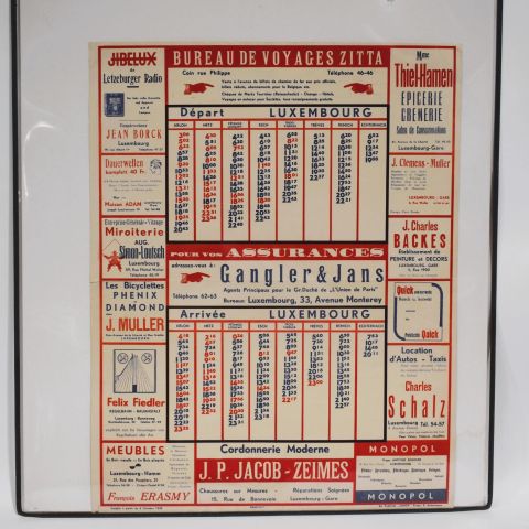 Placard publicitaire des horaires de bus de ZITTA, édition 1935