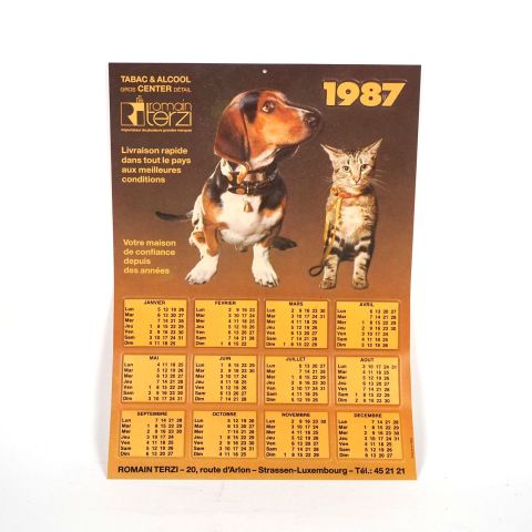 Calendrier plastifié et en relief Romain Terzi, édition 1987