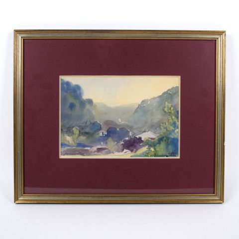 Aquarelle de Sosthène Weis : Vue de la vallée de l'Alzette, 1926