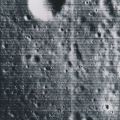 Artistic view of the lunar surface by the LUNAR ORBITER probe, 1965