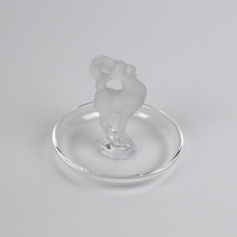 Baguier en verre et cristal Lalique avec bouquetin, signé, diamètre 9,5 cm
