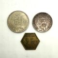 Set of 3 historic Belgian coins made of silver and brass