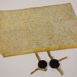 Titre : Parchemin de vente avec titre de propriété impliquant un personnage de Mondorf